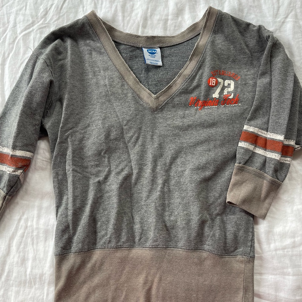 NCAA VT Virginia Tech Women’s Gray V-Neck Long Sleeve Sweatshirt